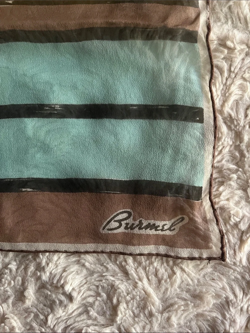 Burmel Striped  100% Silk Scarf in Aqua, Brown & Mustard